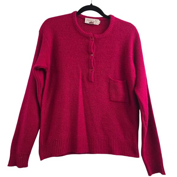 Macy’s Henley Sweater Red Sz M Silk Rabbit Hair Soft Cozy Y2K coquette soft girl - Picture 2 of 9